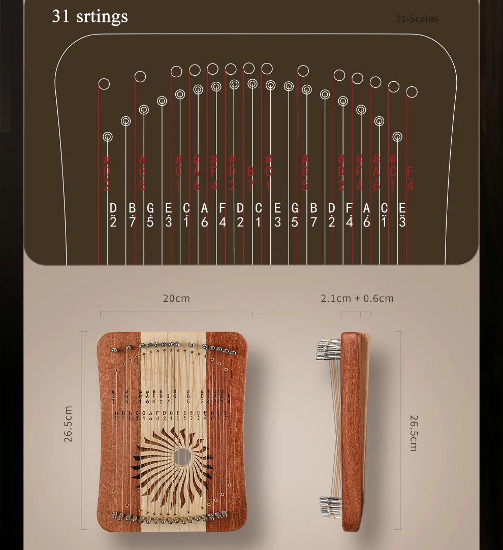 Hluru Lyre à 31 cordes, Kalyre - Musical Instrument Harp avis et prix